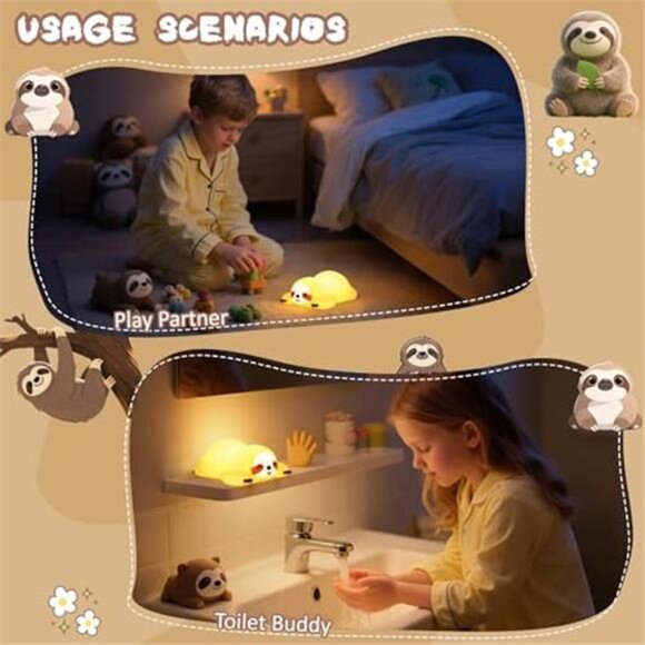 Novelty Light GIFT IDEA! -- Rechargeable SLOTH Silicone Night Light Nightlight - Picture 5 of 8